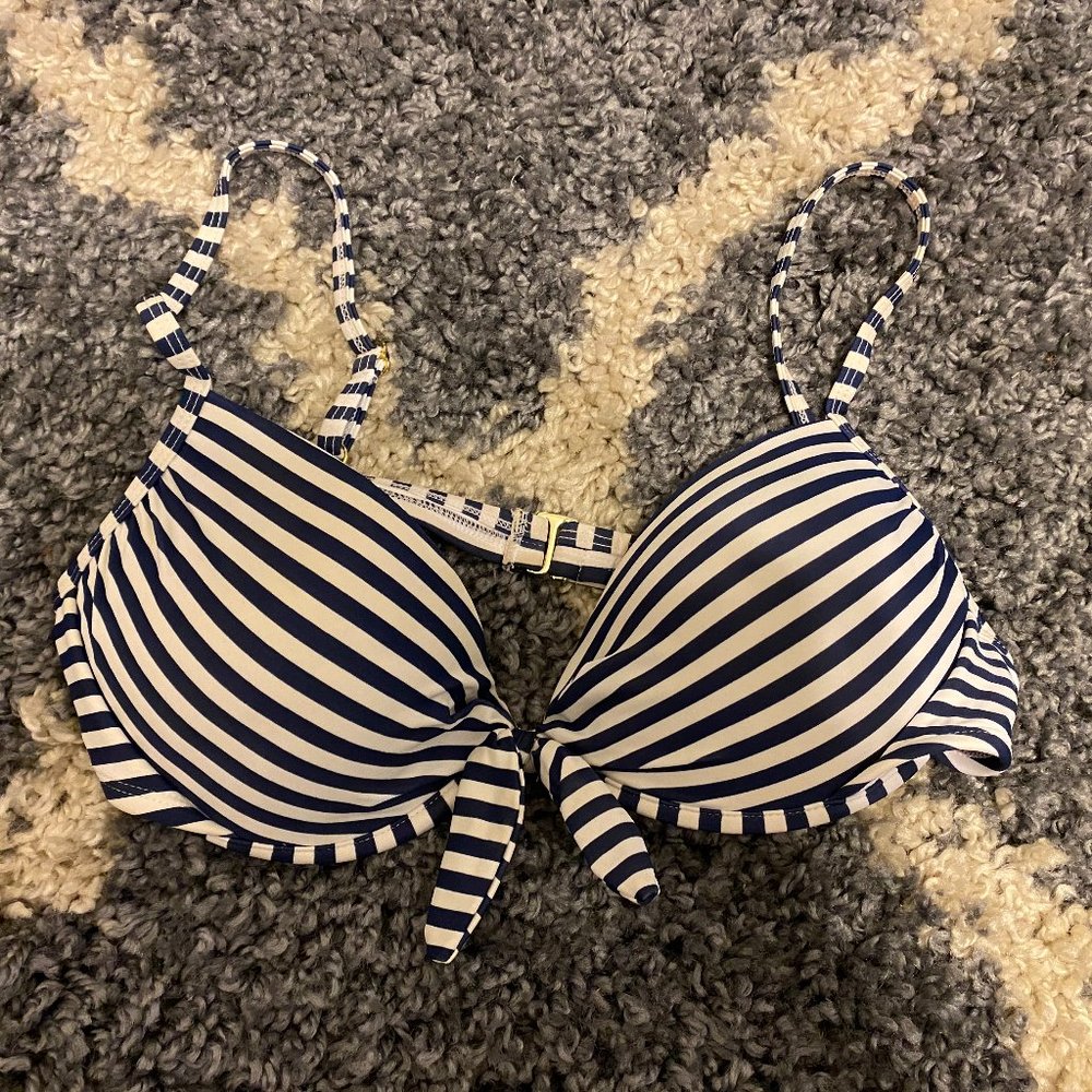 Navy and White Stripped Bikini Top